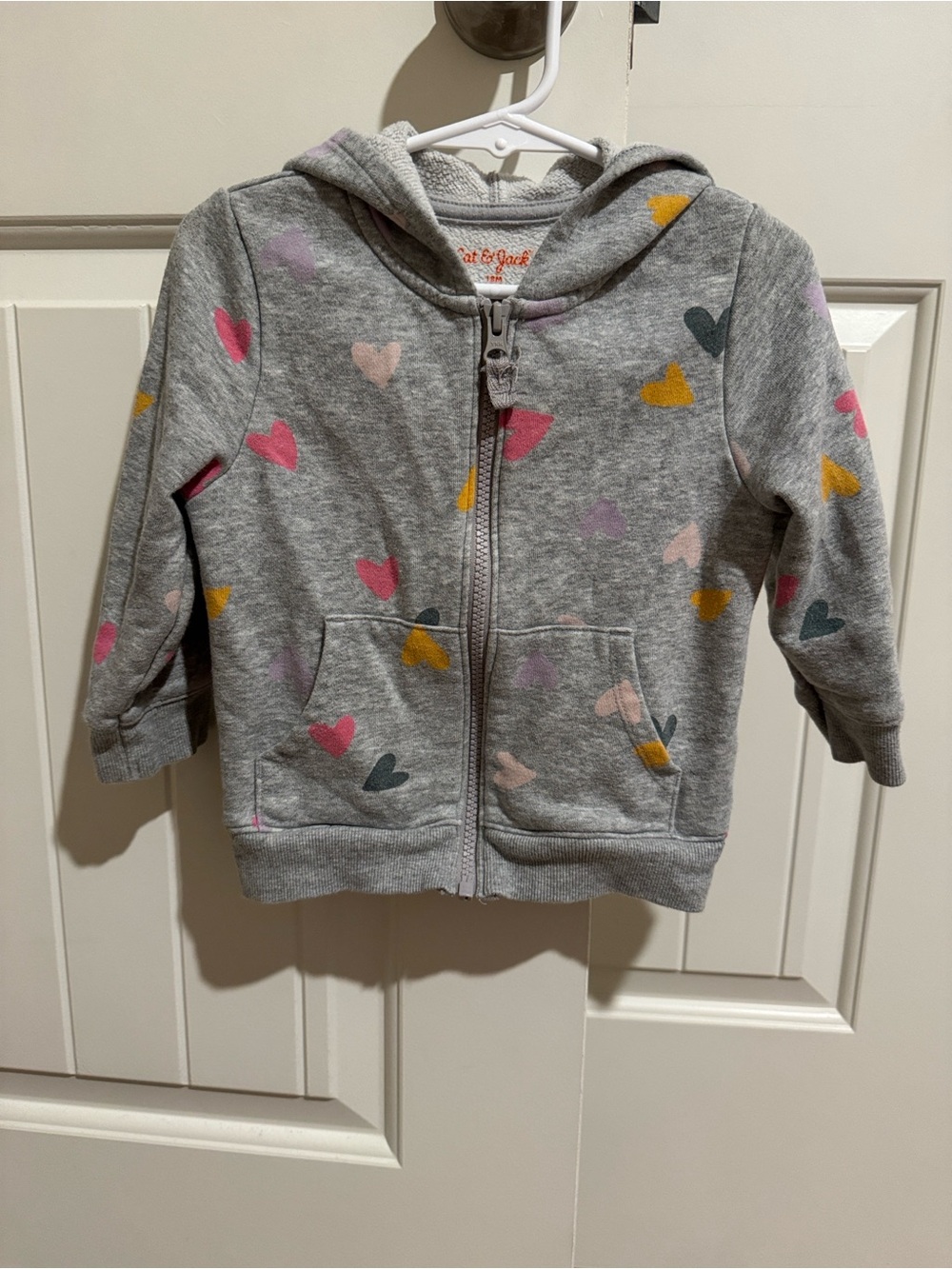 Cat & Jack Gray Hooded Zip Sweatshirt with Colorful Hearts